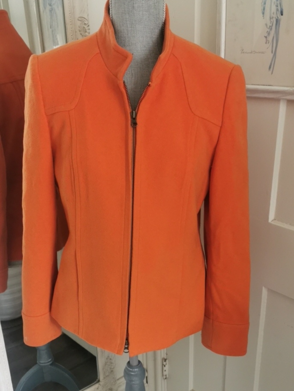 Stylish Vibrant Fall Vibes Orange Wool Blend Women's Zip-Front Jacket. Size 6